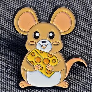 Happy Mouse With Cheese Enamel Pin